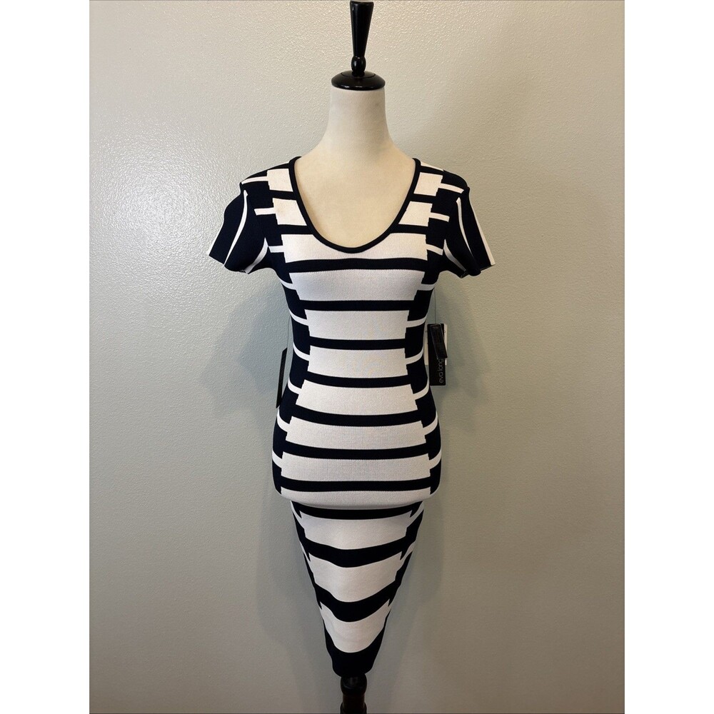 Eva Longoria Women's XS Navy White Striped Bodycon Dress Scoop Neck NWT